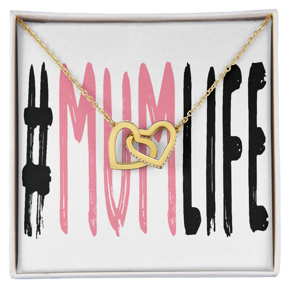 To Mom Mum Life Inseparable Hearts CZ Necklace Gold Tone Standard Box